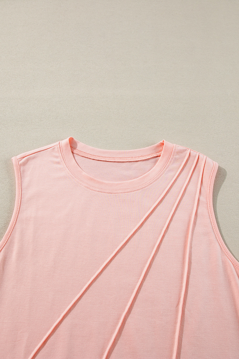 White Crew Neck Pleated Tank Top