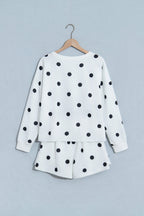 Red Polka Dot Raw Hem Relaxed Pullover Loose Skort Two Piece Set