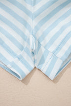 Stripe Contrast Neck Loose Tee and Drawstring Shorts Set