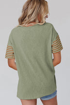 Red Dahlia Color Block Striped Detail Loose T Shirt