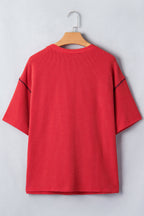 Fiery Red USA Graphic Half Sleeve Loose Ribbed Top