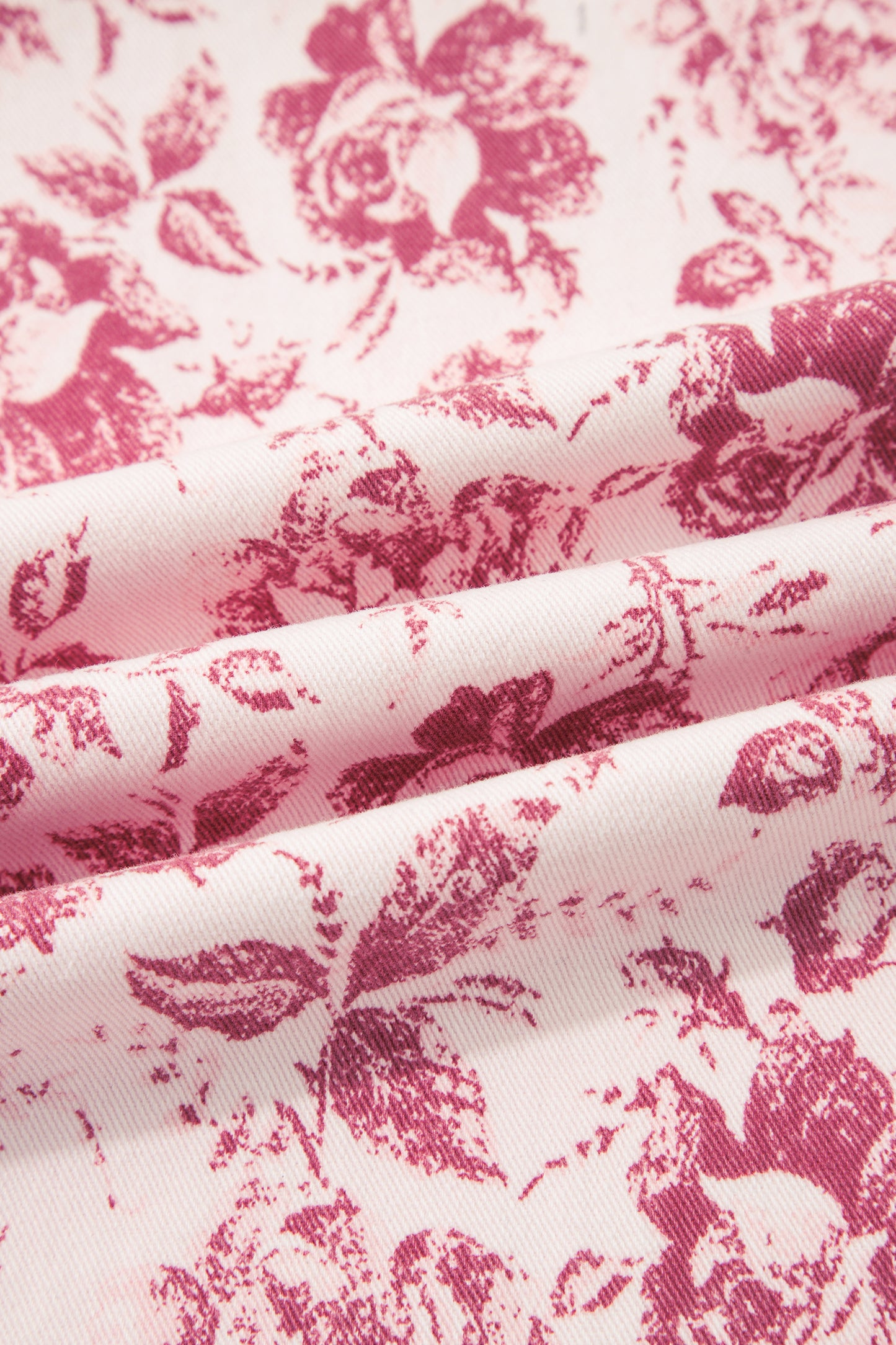 Pink Vintage Floral Print Denim Shift Pants