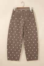 Brown Tailored Seam Polka Dot Print Barrel Casual Jeans