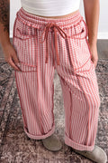 Plaid Contrast Trim Drawstring Elastic Waist Shift Pants