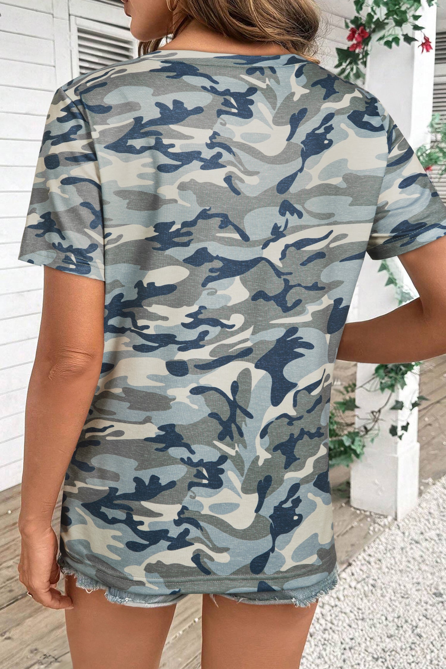 Pink Camouflage Print Crew Neck T Shirt
