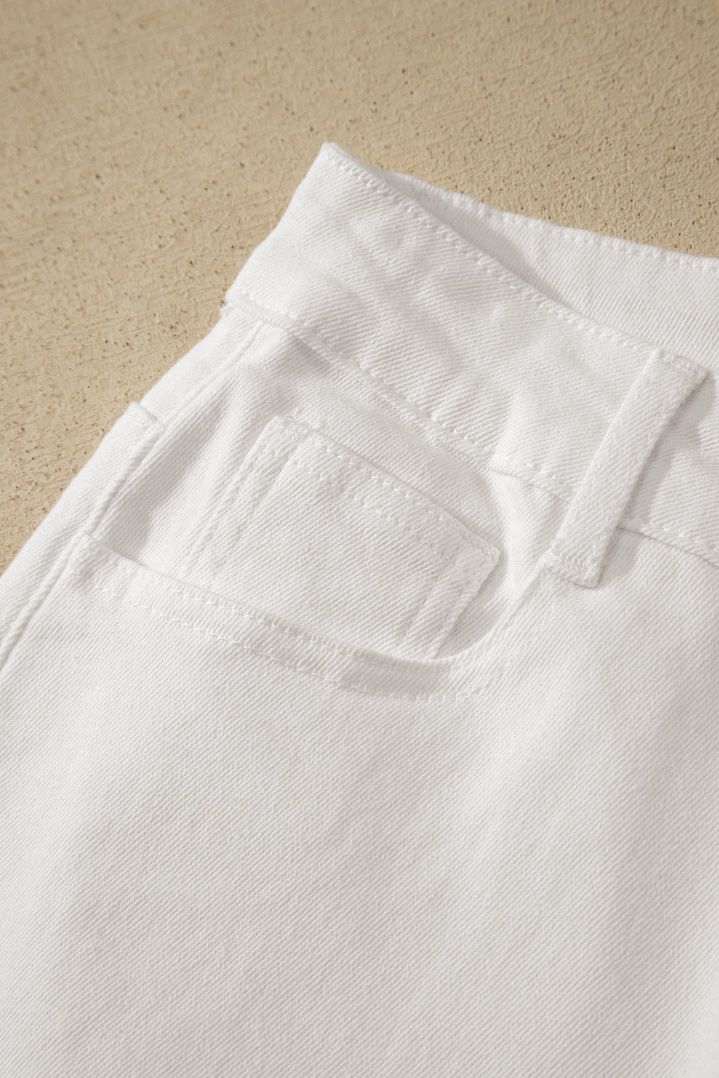 White Solid Color Rolled Cuffs Denim Bermuda Shorts