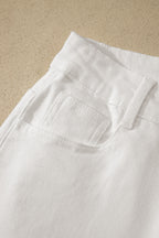 White Solid Color Rolled Cuffs Denim Bermuda Shorts