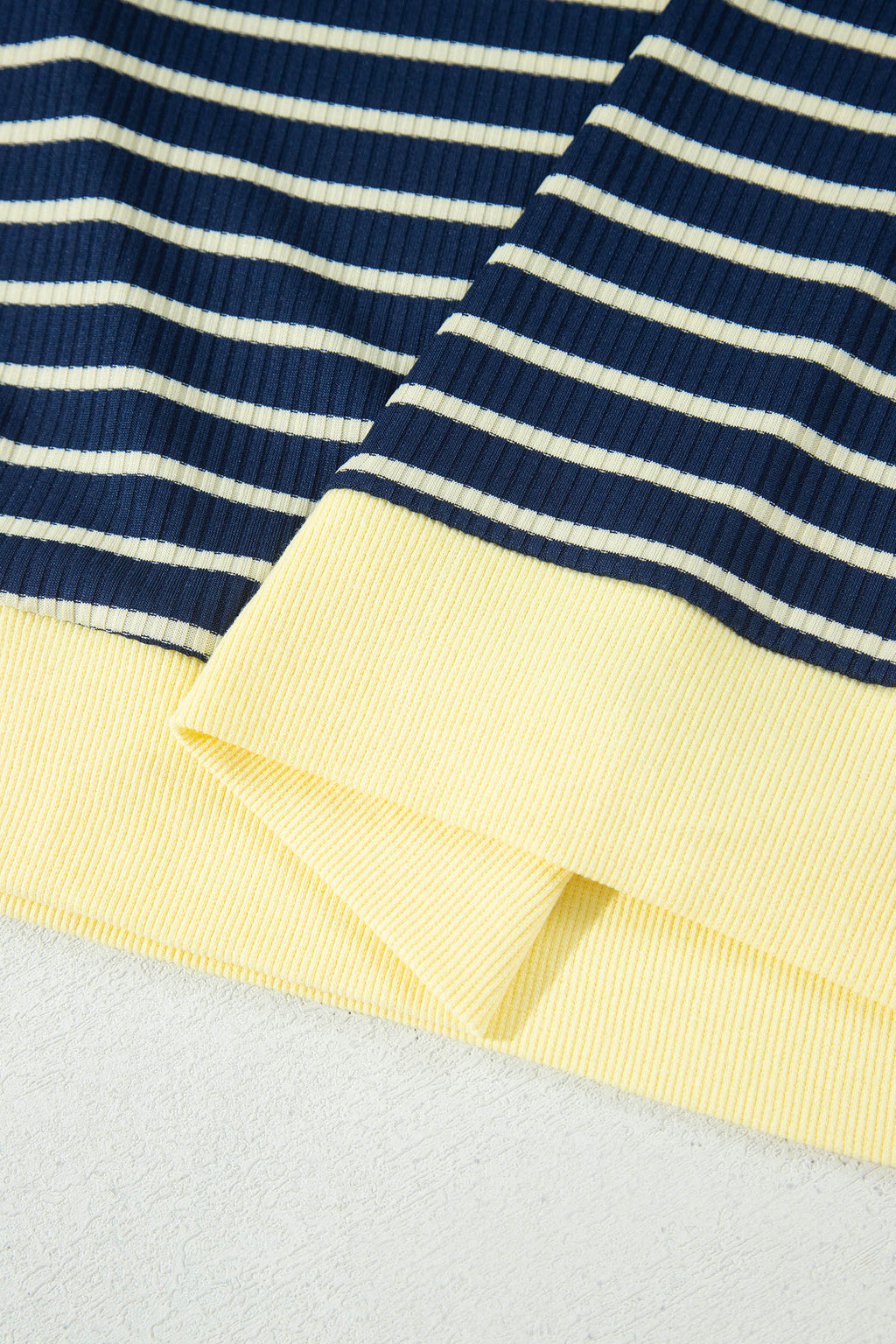 Blue Stripe Color Block Long Sleeve Pullover Ribbed Knit Casual Shorts Set