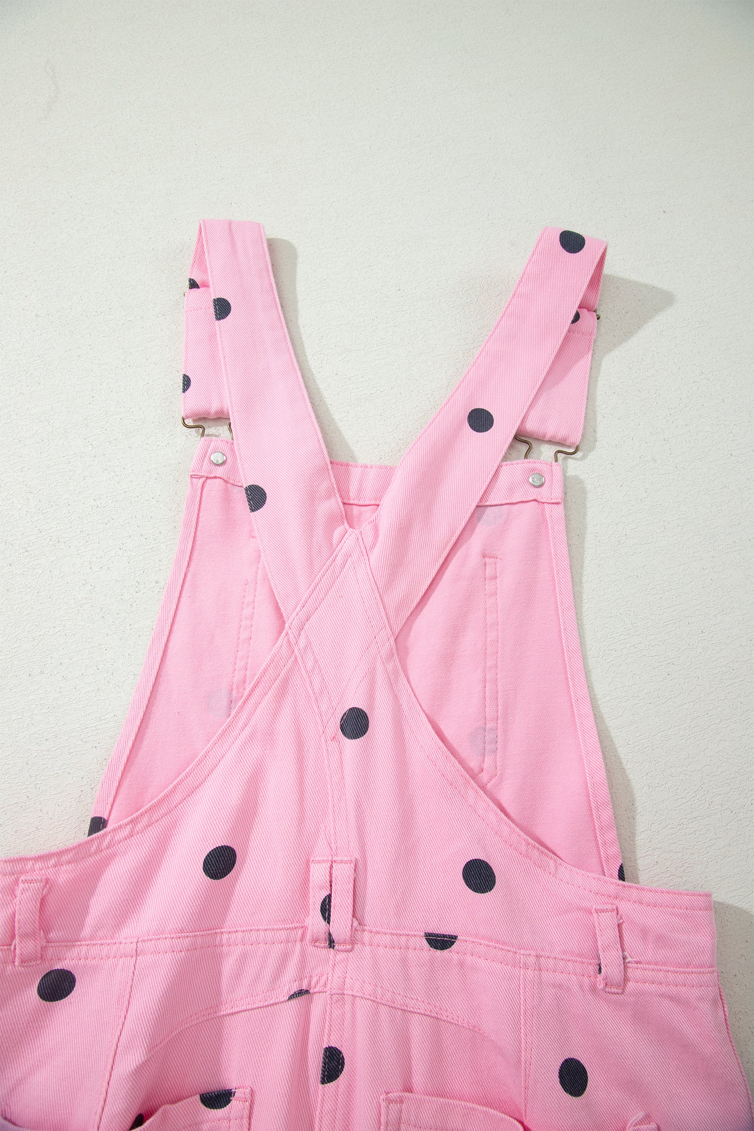 Polka Dot Print Bib Pocket Denim Barrel Overalls Jumpsuit