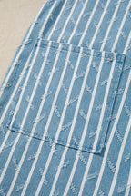 Myosotis Striped Distressed Ruffled Wide Leg Denim Overalls