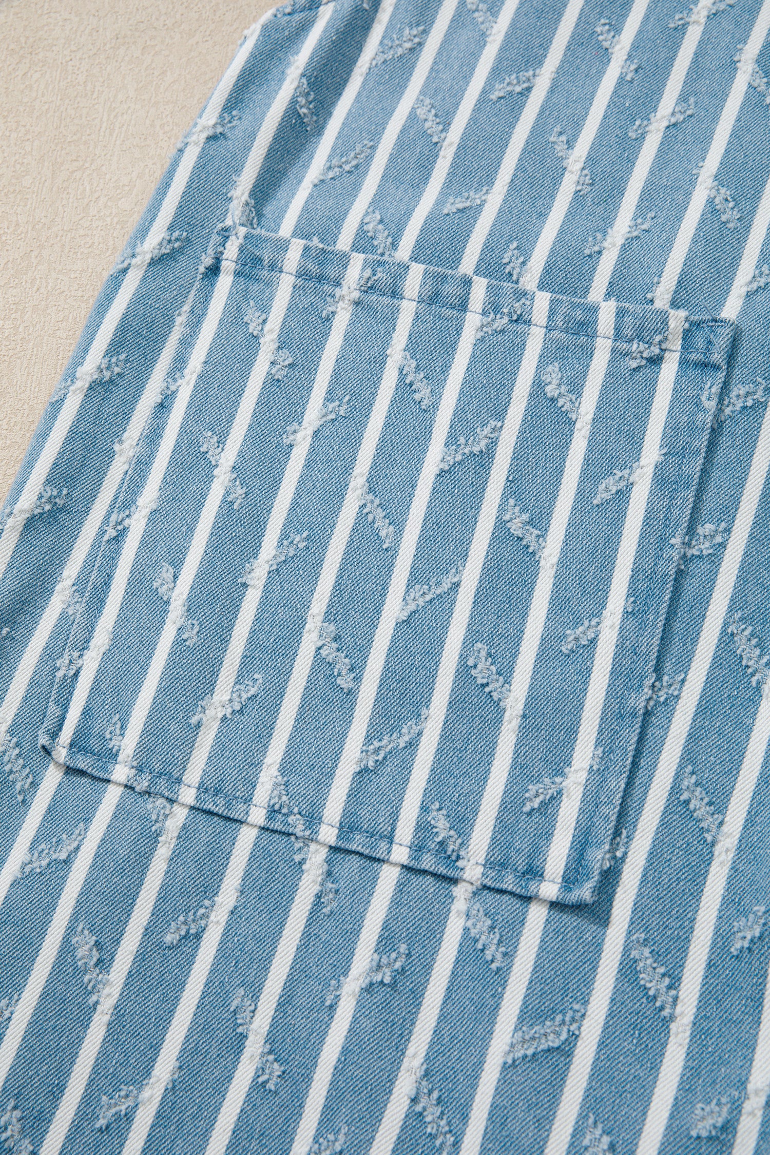 Myosotis Striped Distressed Ruffled Wide Leg Denim Overalls