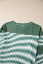 Black White Striped Patchwork 3/4 Sleeve Oversize Top