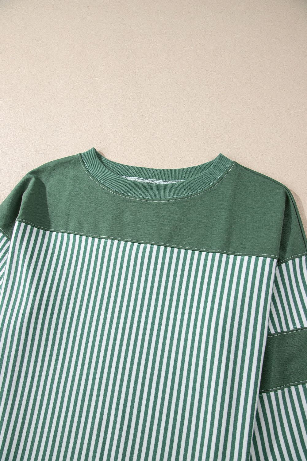 Black White Striped Patchwork 3/4 Sleeve Oversize Top