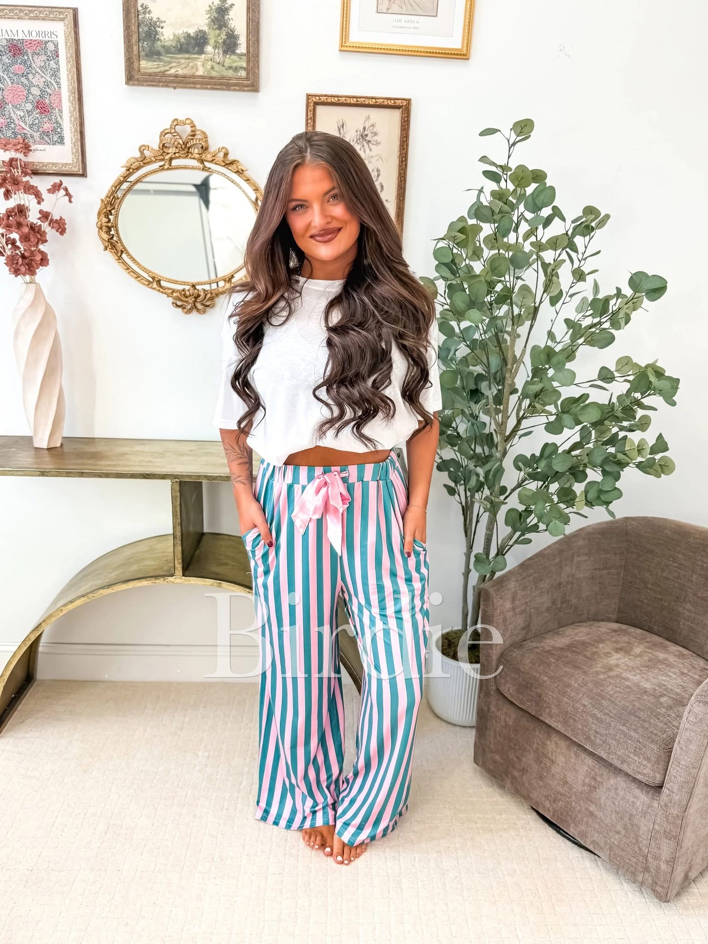 Stretchy Lounge Pants in Green & Pink
