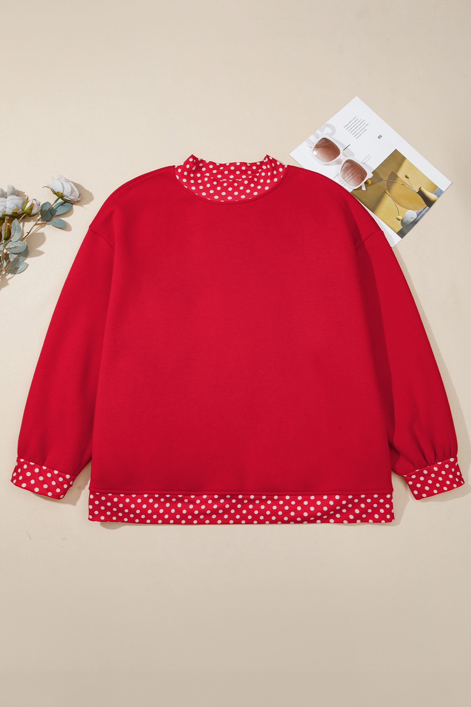 Polka Dot Patchwork Round Neck Plus Size Sweatshirt