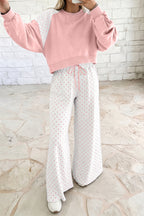 Polka dot patchwork colorblock long sleeve two-piece pants set by Dear-Lover, casual style with polka dot and colorblock design