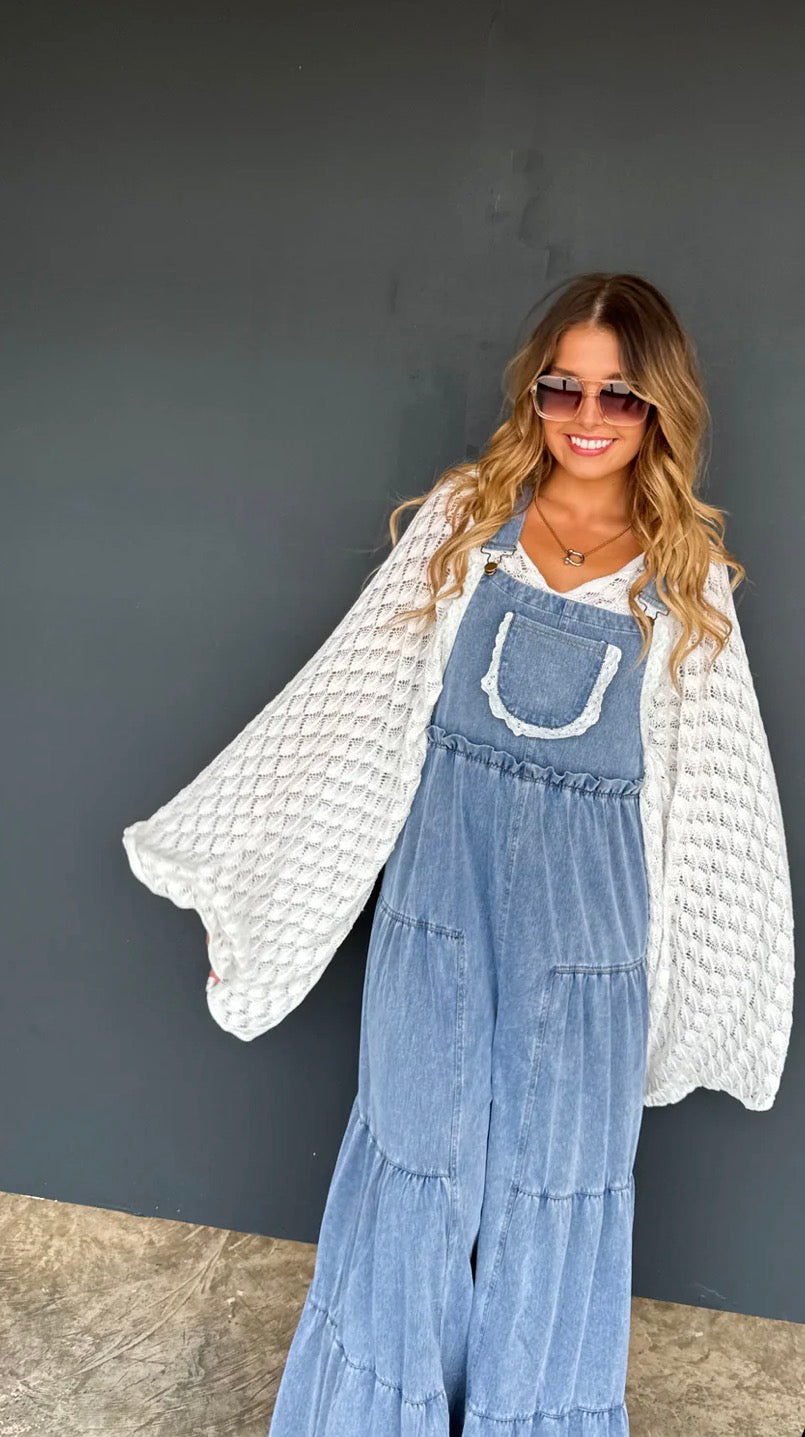 Boho and Lace Denim Overalls