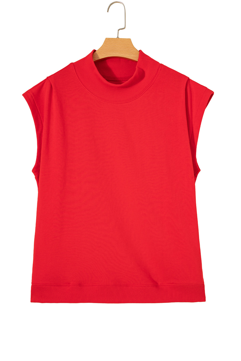 Black Solid Color High Neck Cap Sleeve Loose Top
