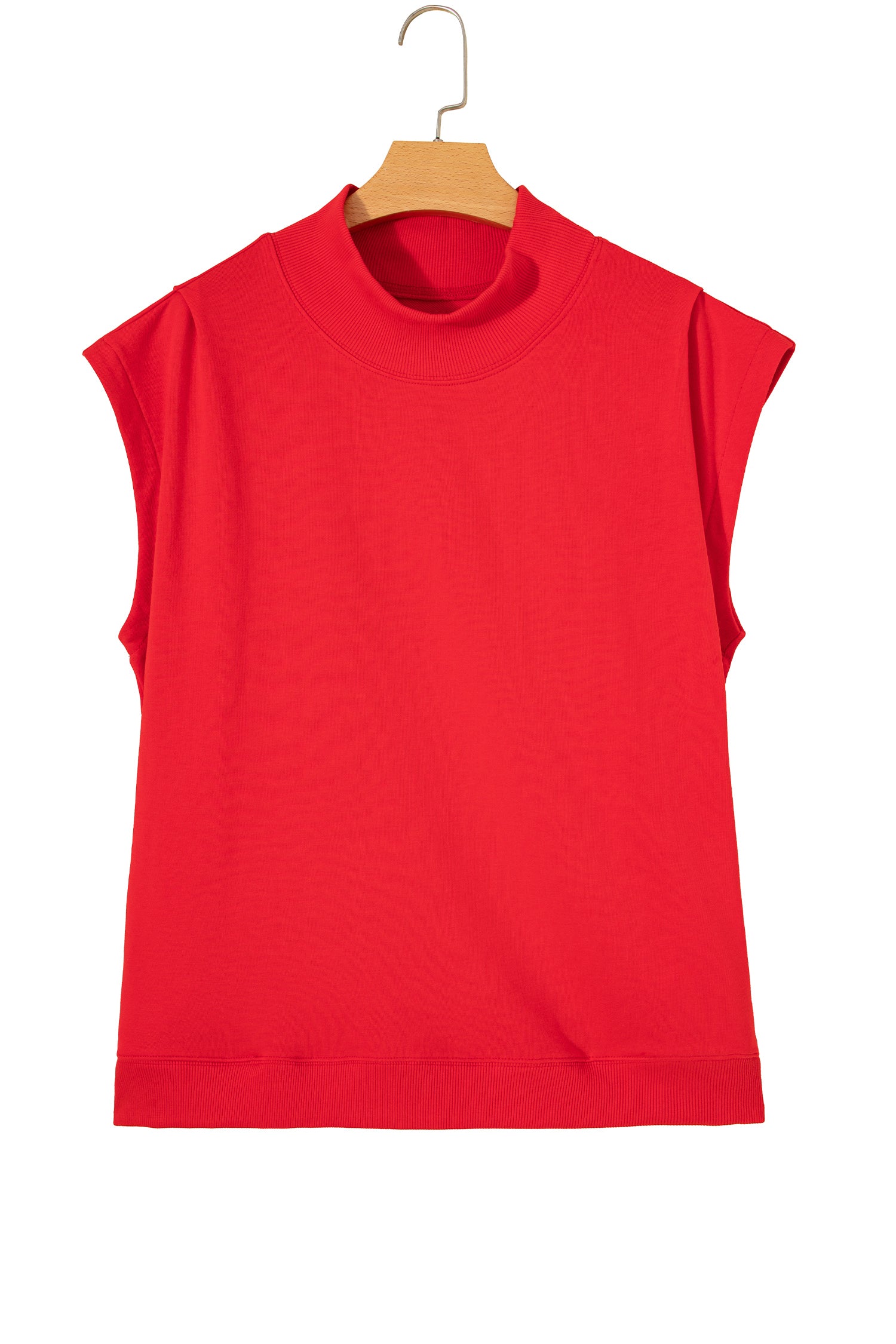 Black Solid Color High Neck Cap Sleeve Loose Top
