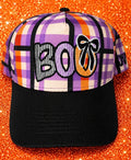 Halloween Colored Plaid Boo with Bow Cap (ESTIMATED SHIPDATE 9/20)