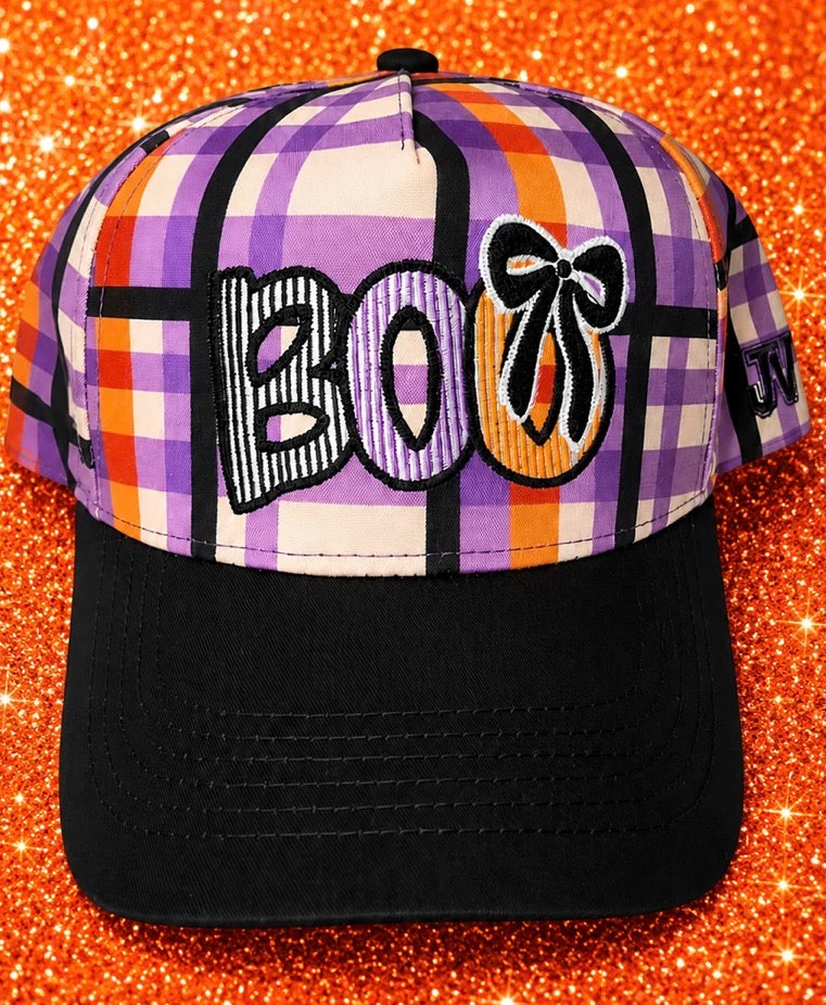 Halloween Colored Plaid Boo with Bow Cap (ESTIMATED SHIPDATE 9/20)
