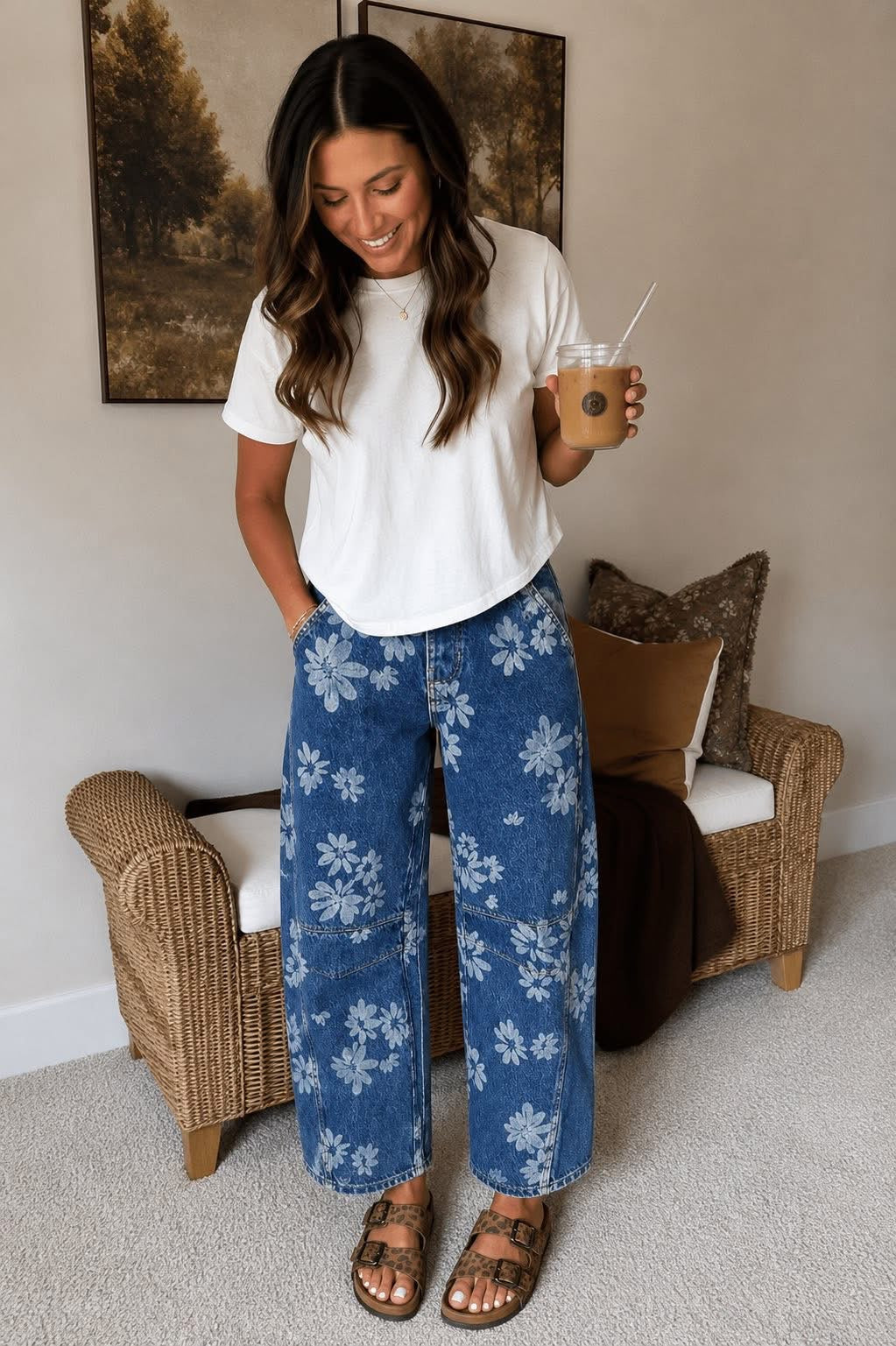 Boho Floral Barrel Jeans