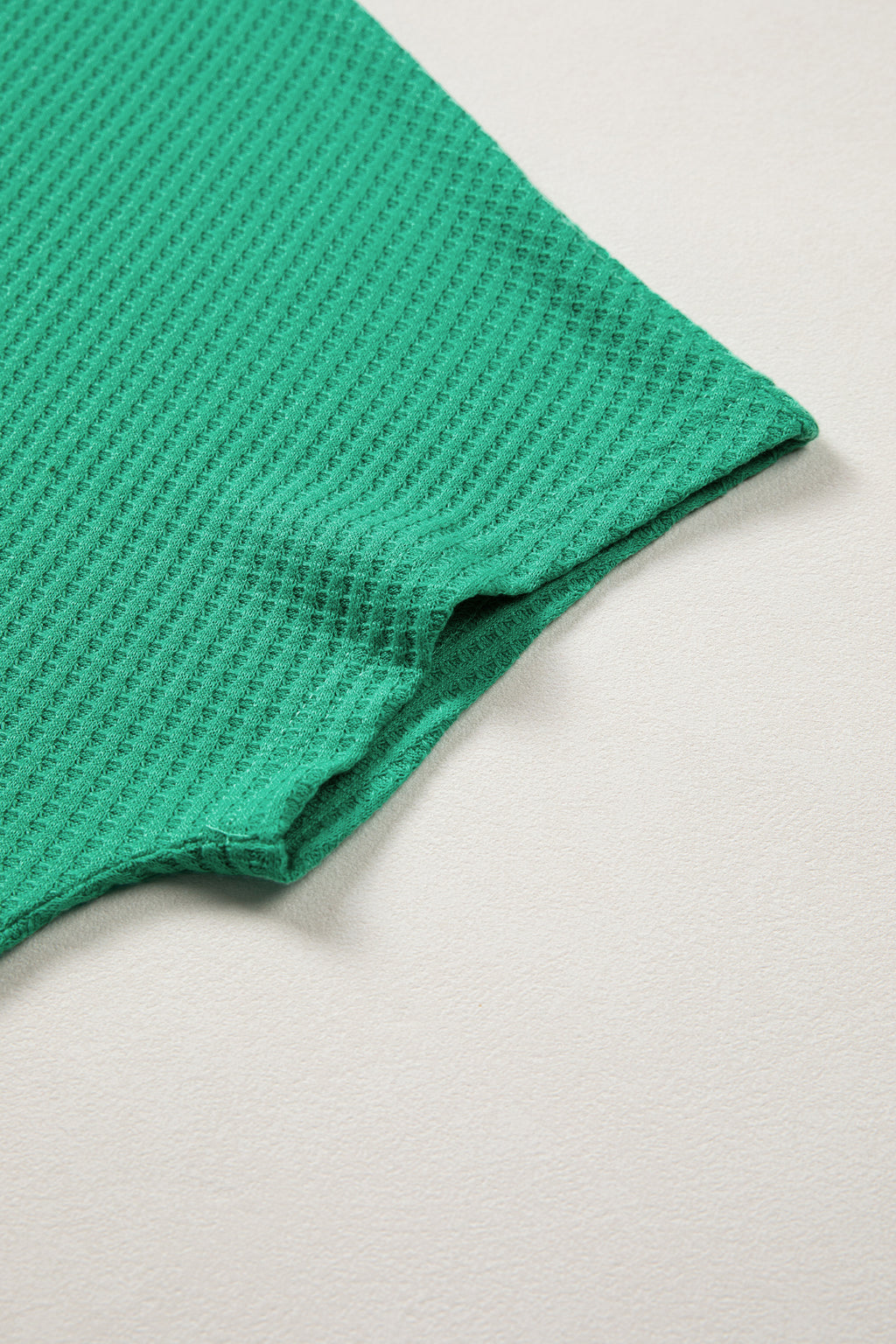 Sea Green Waffle Textured Knit Dolman Short Sleeve Loose Top