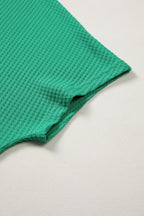 Sea Green Waffle Textured Knit Dolman Short Sleeve Loose Top