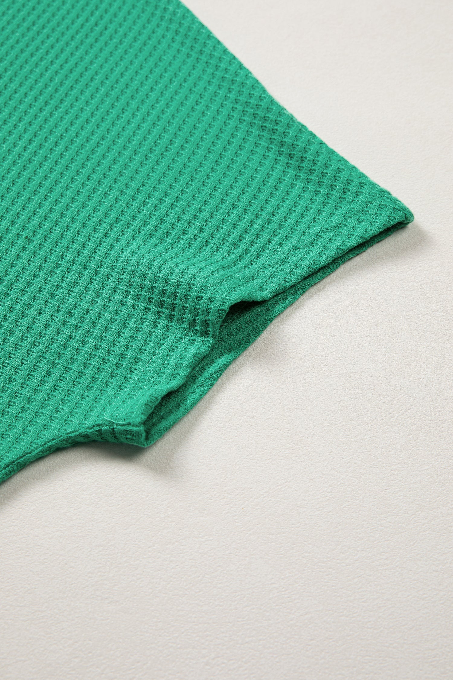 Sea Green Waffle Textured Knit Dolman Short Sleeve Loose Top