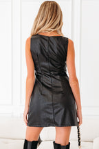 Coffee Vegan Leather Sleeveless Mini Dress