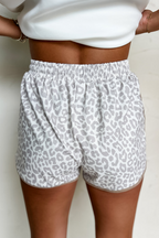 Pink Leopard Elastic Waist Lace up Contrast Trim Casual Shorts
