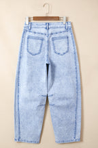 Beau Blue Light Washed Pull On Barrel Jeans