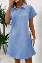 Solid Color Textured Short Sleeve A Line Mini Dress