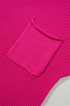 Patch Pocket Ribbed Knit Short Sleeve Sweater