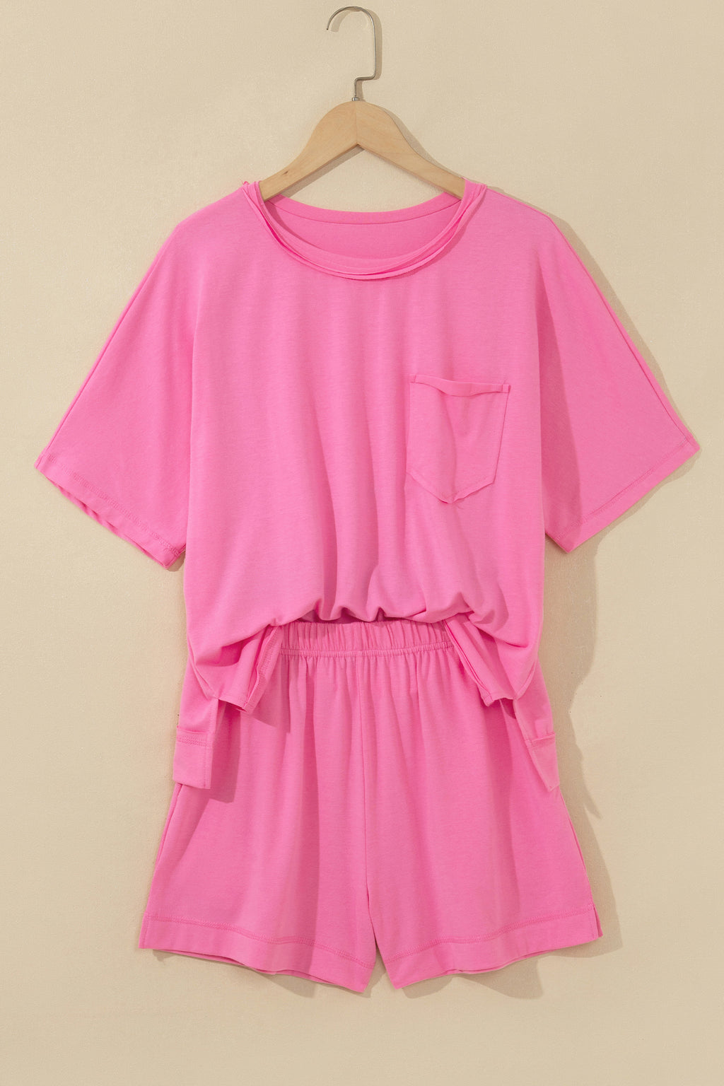 Orchid Bouquet Raw Edge Patch Pocket Oversized Top and Shorts Set