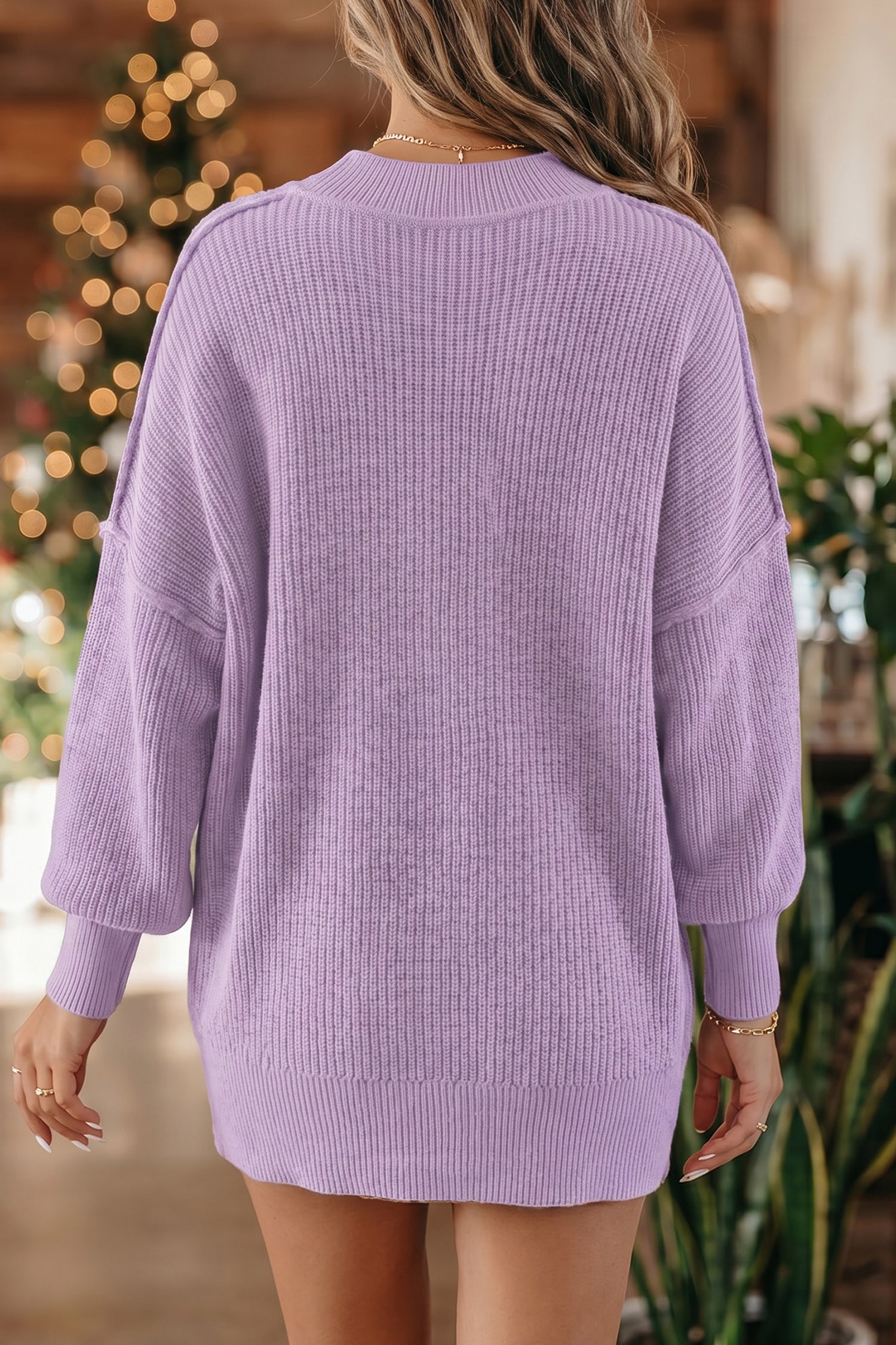 Chestnut Long Sleeve Ribbed Knit Stand Neck Regular Fit Sweater