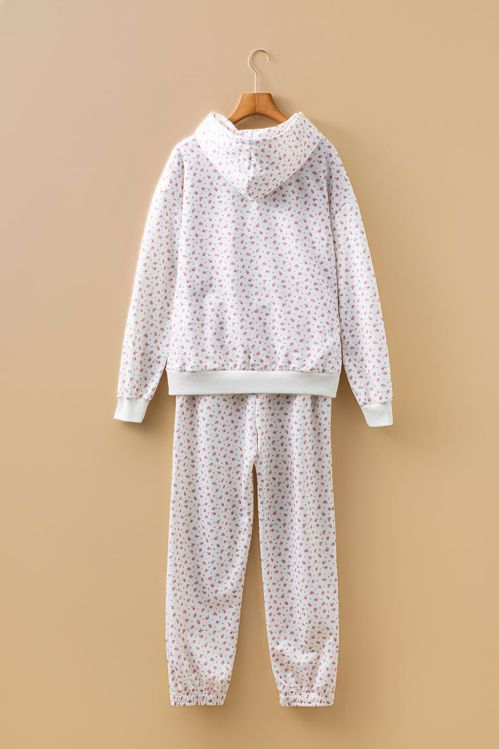 Floral Print Kangaroo Pocket Hoodie Sheath Sweatpants Set