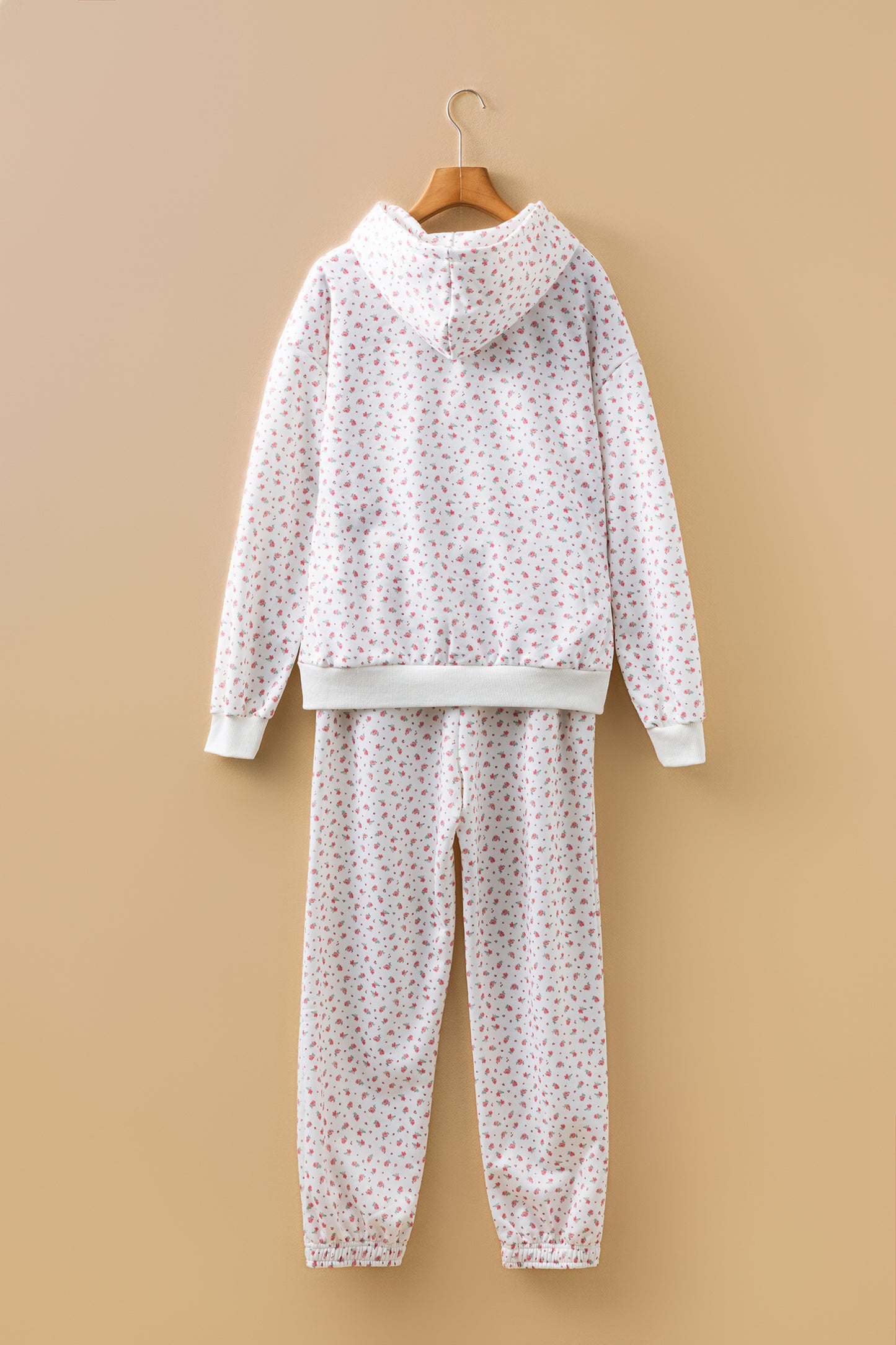 Floral Print Kangaroo Pocket Hoodie Sheath Sweatpants Set