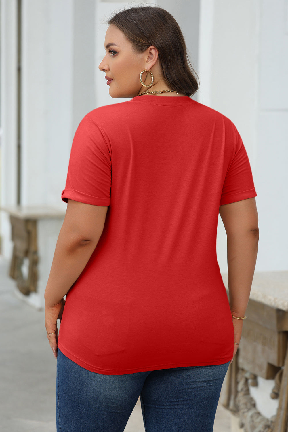 Casual Plain Crew Neck Tee