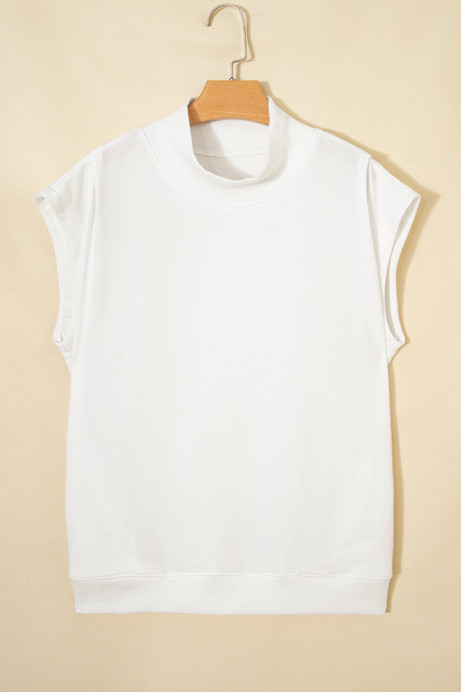 Black Solid Color High Neck Cap Sleeve Loose Top