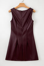 Coffee Vegan Leather Sleeveless Mini Dress