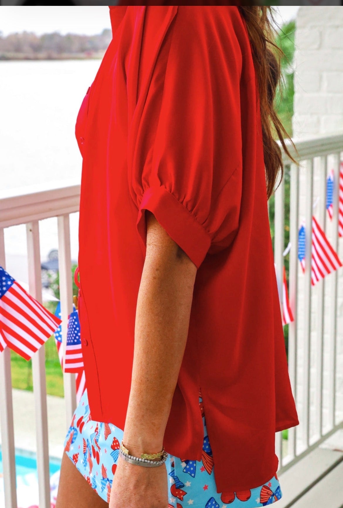 Preorder - Sutton Button Up Top - Red