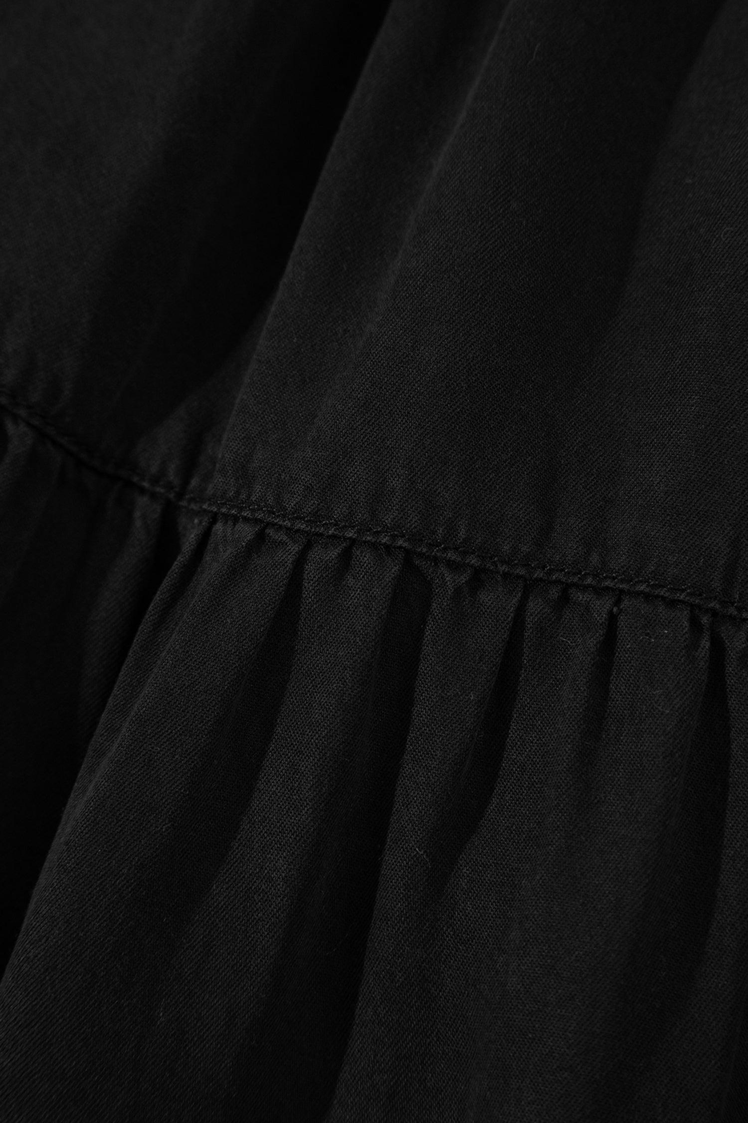 Black Elastic Waist Ruffled Tiered Flared Denim Maxi Skirt