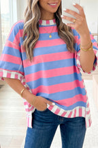 Stripe Exposed Seam Contrast Patchwork Oversized Top