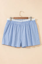 Contrast Trim Plaid Print Plus Size Shorts