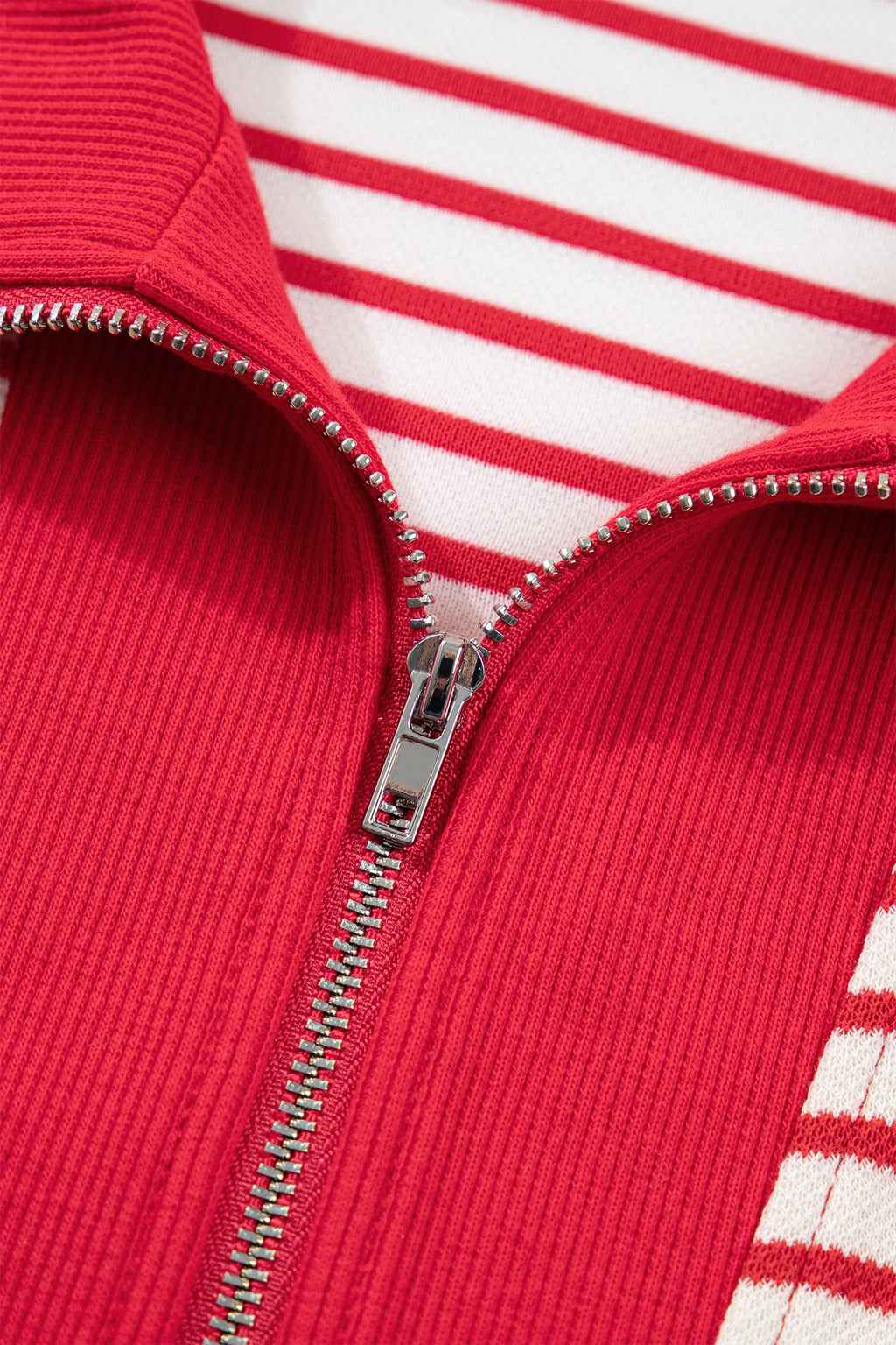 Red Stripe Quarter Zip Polo Collar T Shirt Dress with Pockets