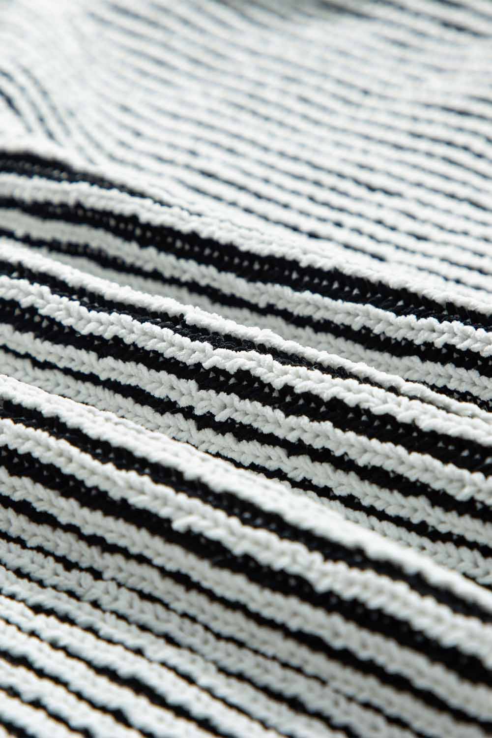 Striped Textured Knit Contrast Edge Loose Sweater