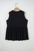 Coffee Plus Size Solid Color Bow Tie Peplum Tank Top