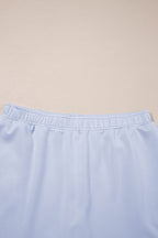 Puff Sleeve Pearl Embellished Scallop Trim Top 2 Piece Skort Set