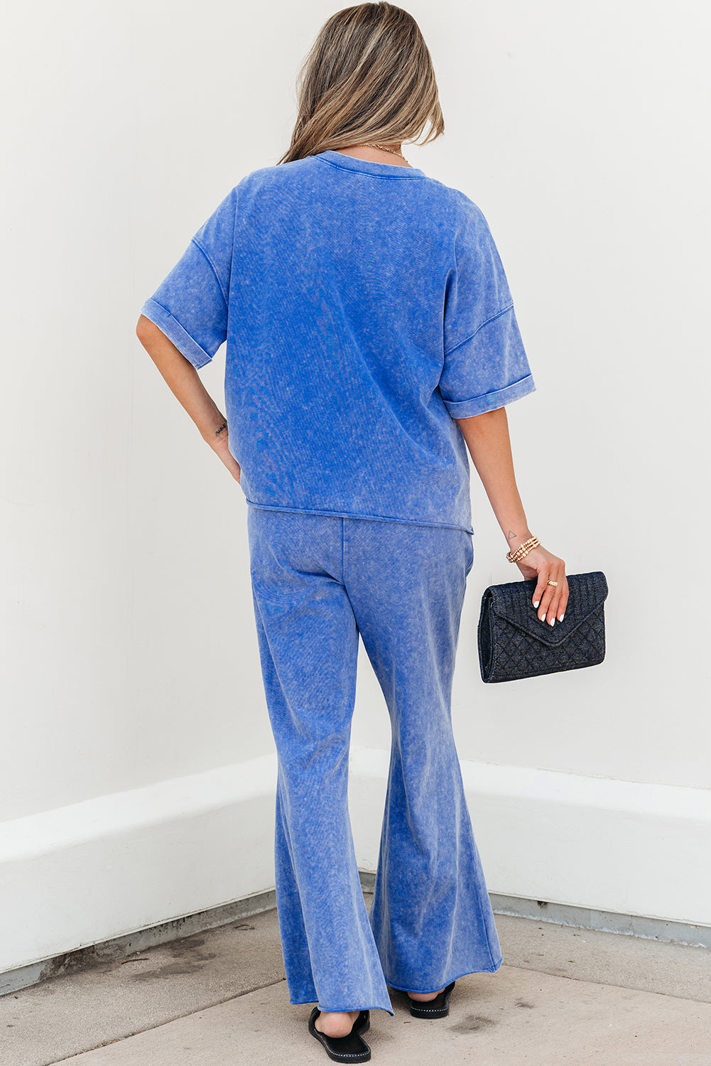 Ashleigh Blue Acid Wash Star Patched Rolled Trim Pants Set